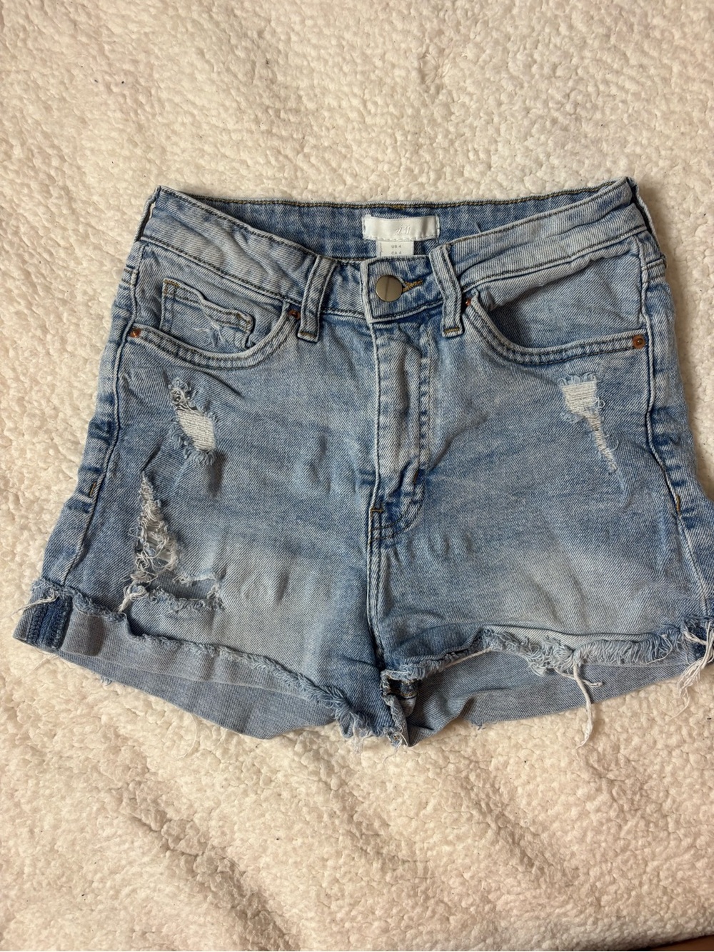 H&M Light Blue Distressed Denim Shorts